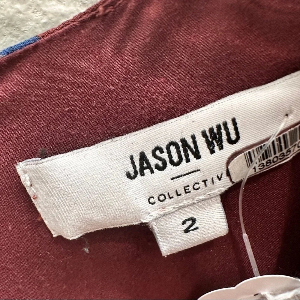 Jason Wu Collective Dress Floral Print Long Sleeve Tie Waist Mini Red Size 2